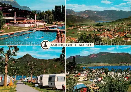 AK / Ansichtskarte 73857392 Kalterer_See_Suedtirol Camping Gretl am See Schwimmbad Panorama Kalterer_See_Suedtirol