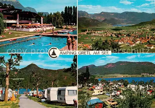 AK / Ansichtskarte  Kalterer_See_Suedtirol Camping Gretl am See Schwimmbad Panorama Kalterer_See_Suedtirol