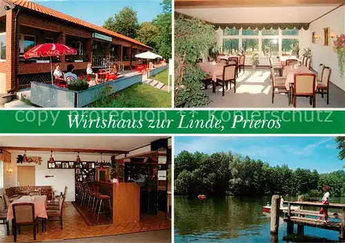 AK / Ansichtskarte 73857469 Prieros Wirtshaus zur Linde Terrasse Gastraeume Gondelteich Prieros