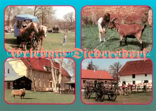 AK / Ansichtskarte 73857470 Diedersdorf_Seelow Erlebnis Bauernhof Pferdegespann Ziege Leiterwagen Diedersdorf Seelow
