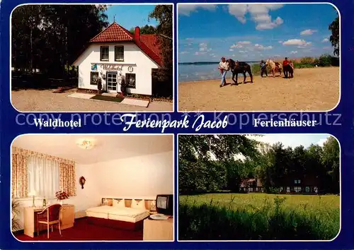 AK / Ansichtskarte 73857481 Althuettendorf Waldhotel Ferienpark Jacob Ferienhaeuser Strandspaziergang mit Pferden Zimmer Althuettendorf