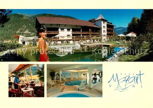 AK / Ansichtskarte 73857589 Ried_Tirol_AT Hotel Mozart Gastraum Pool Landschaft 