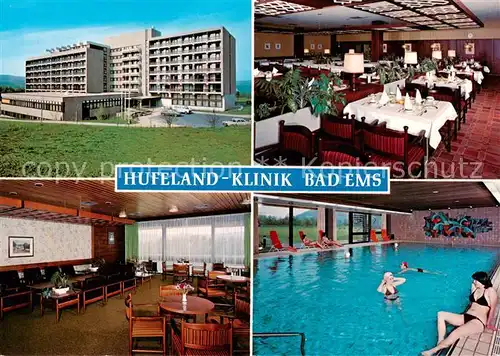 AK / Ansichtskarte  Bad_Ems_Lahn Hufeland Klinik Speisesaal Aufenthaltsraum Hallenbad Bad_Ems_Lahn