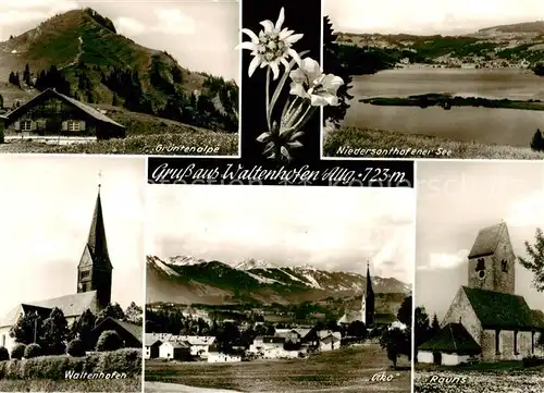 AK / Ansichtskarte  Waltenhofen_Allgaeu Gruentenalpe Niedersonthofener See Kirchen Waltenhofen und Rauns Waltenhofen Allgaeu