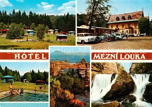 AK / Ansichtskarte  Hrensko_Herrnskretschen_Boehmen_CZ Hotel Mezni louka Chatovy tabor Koupaliste Pravcicka brana Divoka souteska 