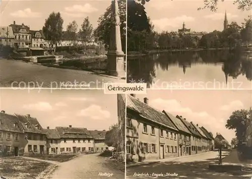 AK / Ansichtskarte  Geringswalde Postmeilensaeule Halbige Friedrich Engels Strasse Grossteich Geringswalde