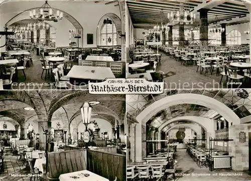 AK / Ansichtskarte  Muenchen Mathaeser Bierstadt Gaststaettenbetriebe Muenchner Stube Bierhalle Mathaeser Gewoelbe Mathaeser Schwemme mit Hauptschaenke Muenchen