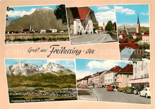 AK / Ansichtskarte 73857878 Freilassing Untersberg Salzburghofen Ruperti Kirche Staufen und Zwiesel Hauptstrasse Freilassing
