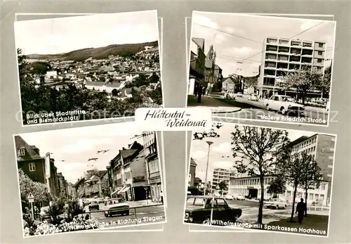 AK / Ansichtskarte  Huettental_Weidenau Blick ueber Stadtmitte und Bismarckplatz Strassenpartien Sparkassen Hochhaus Huettental Weidenau