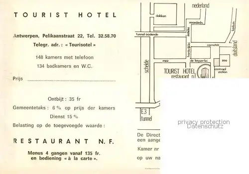 AK / Ansichtskarte  Antwerpen_Anvers Tourist Hotel Gastraeume Rezeption Kueche Antwerpen Anvers