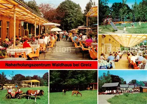 AK / Ansichtskarte  Greiz_Thueringen Naherholungszentrum Waldhaus Freiterrasse Spielplatz Ponykutsche Bungalows Greiz Thueringen