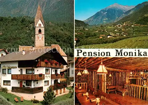 AK / Ansichtskarte 73858071 Algund_Merano_Suedtirol_IT Pension Monika Gaststube Kirche Panorama 