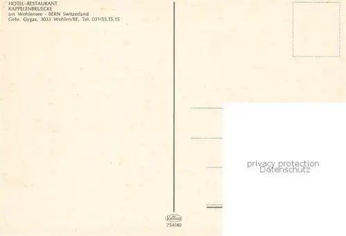 AK / Ansichtskarte  Bern_BE Hotel Restaurant Kapellenbruecke am Wohlensee Bern_BE