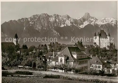 AK / Ansichtskarte  Thun_BE Ansicht mit Schloss und Kirche Stockhornkette Berner Alpen Thun_BE