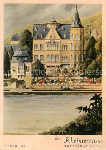 AK / Ansichtskarte 73858203 Boppard_Rhein Hotel Rheinterrasse Kuenstlerkarte Boppard Rhein