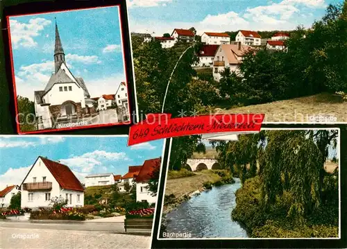 AK / Ansichtskarte  Niederzell_Schluechtern Kirche Ortspartie Partie am Bach Niederzell Schluechtern