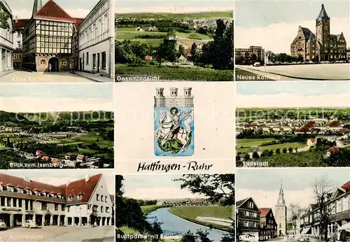 AK / Ansichtskarte  Hattingen__Ruhr Altes und neues Rathaus Gesamtansicht Blick zum Isenberg Suedstadt Kraemerdorf Untermarkt an der Ruhr 