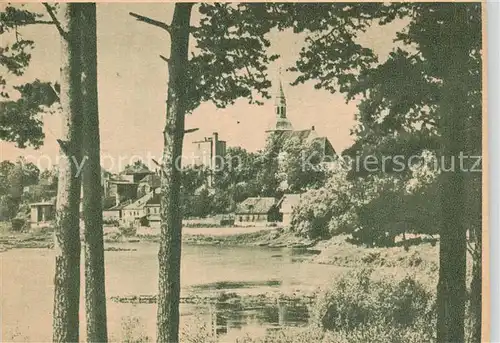 AK / Ansichtskarte  Wolmar_Valmiera_Latvia Uferpartie am Wasser Blick zur Kirche Serie Das schoene Ostland 