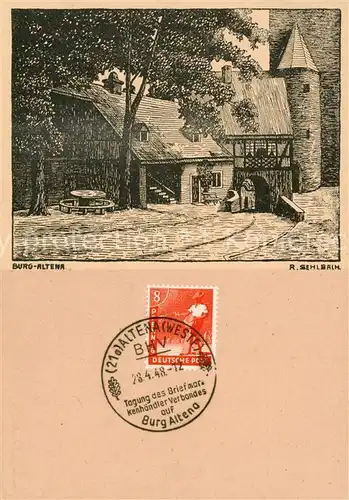 AK / Ansichtskarte  Altena_Lenne Burg R. Sehlbach Kuenstlerkarte Sonderstempel Tagung des Briefmarkenhaendler Verbandes Altena_Lenne