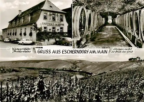 AK / Ansichtskarte 73858288 Escherndorf Gasthaus zur Krone Weinkeller Winzergenossenschaft Weinberge Panorama Escherndorf