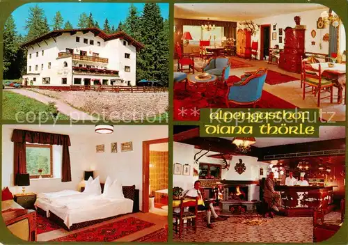 AK / Ansichtskarte 73858385 Ehrwald_Tirol_AT Alpengasthof Cafe Restaurnt Diana Thoerle Zimmer Bar Gastraum 
