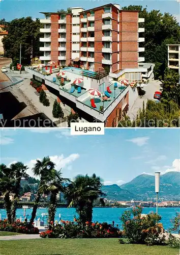 AK / Ansichtskarte  Lugano_Lago_di_Lugano_TI Hotel Arizona Panorama 
