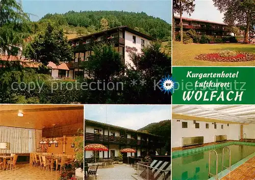 AK / Ansichtskarte 73858585 Wolfach Kurgarten-Hotel Gastraum Terrasse Hallenbad Wolfach