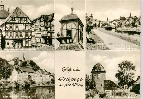 AK / Ansichtskarte  Eschwege Altes Rathaus mit Obermarkt Werrapartie Schlosspark mit Tuermchen Schalbergblick Eschwege