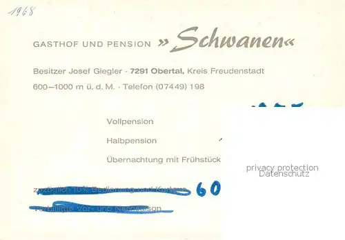 AK / Ansichtskarte  Obertal_Baiersbronn Gasthof Pension Schwanen Obertal Baiersbronn