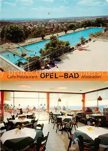 AK / Ansichtskarte  Wiesbaden Café Restaurant Opel-Bad Freibad Stadtpanorama Wiesbaden