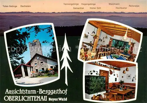 AK / Ansichtskarte 73858825 Hauzenberg_Passau Aussichtsturm Berggasthof Oberlichtenau Gaststube Alpenpanorama Hauzenberg Passau