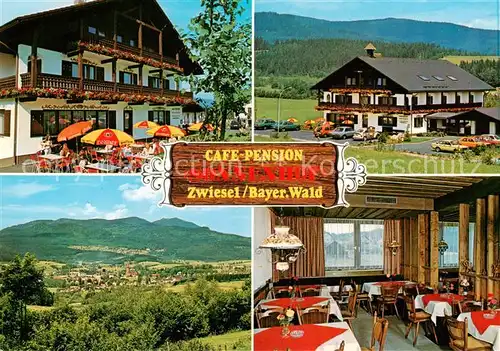 AK / Ansichtskarte 73858859 Zwiesel__Niederbayern Café Pension Sonnenhof im Bayerischen Wald Panorama 