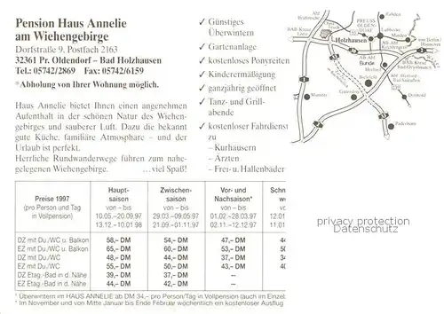 AK / Ansichtskarte  Bad_Holzhausen_Luebbecke_Preussisch_Oldendorf_NRW Pension Haus Annelie Terrasse Gastraum Zimmer Ponyreiten 