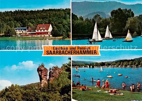 AK / Ansichtskarte  Fischbach_Dahn Gasthaus Pension Saarbacherhammer Segeln Strandpartie Felsformation Fischbach Dahn