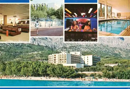 AK / Ansichtskarte 73859155 Baska_Voda_Croatia Hotel Horizont Foyer Tennisplatz Hallenbad Panorama 