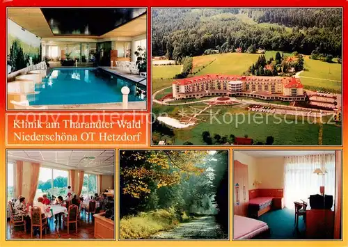 AK / Ansichtskarte 73859178 Hetzdorf_Niederschoena Klinik am Tharandter Wald Hallenbad Fliegeraufnahme Speisesaal Waldpartie 