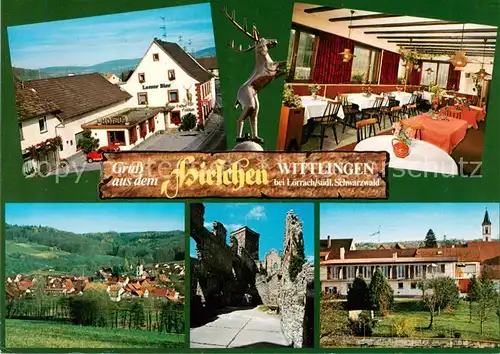 AK / Ansichtskarte 73859207 Wittlingen_Baden Hotel Gasthaus Hirschen Gastraum Panorama Burgruine Wittlingen_Baden