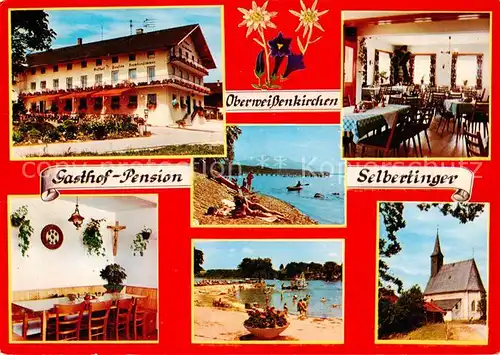 AK / Ansichtskarte 73859248 Oberweissenkirchen Gasthaus Pension Selbertinger Gastraeume Strand Kirche Oberweissenkirchen