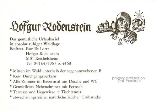 AK / Ansichtskarte  Reichelsheim_Odenwald Hofgut Rodenstein Reichelsheim Odenwald