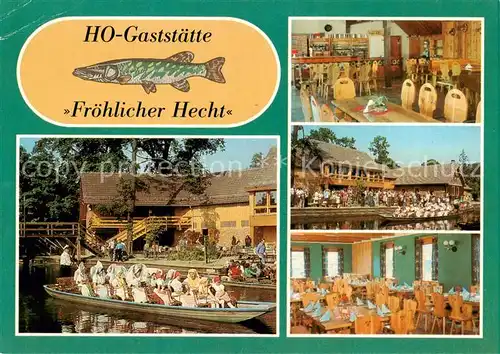 AK / Ansichtskarte  Lehde_Luebbenau_Spreewald HO Gaststaette Froehlicher Hecht Gastraum Kahnfahrten 