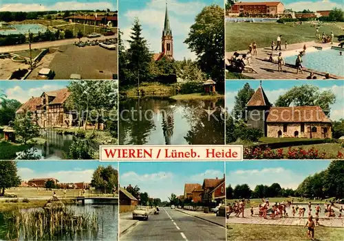 AK / Ansichtskarte 73859359 Wieren Teilansichten Blick zur Kirche Freibad Wieren