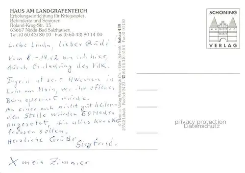 AK / Ansichtskarte 73859419 Bad_Salzhausen Haus am Landgrafenteich Erholungsheim fuer Kriegsopfer Aufenthaltsraum Restaurant Bad_Salzhausen