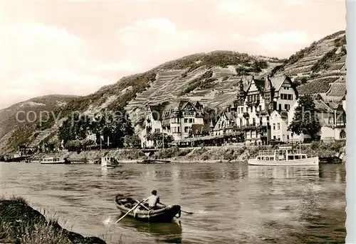 AK / Ansichtskarte  Assmannshausen_Rhein Uferpartie am Rhein Historischer Gasthof Krone Assmannshausen Rhein