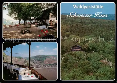 AK / Ansichtskarte  Trechtingshausen Waldgaststaette Schweizer Haus Rheinblick Luftaufnahme Trechtingshausen