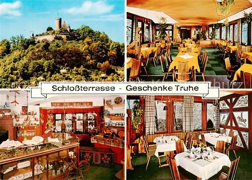 AK / Ansichtskarte 73859520 Biedenkopf_Lahn Schlossterrasse Gastraum Geschenke Truhe 