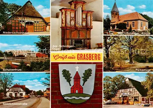 AK / Ansichtskarte  Grasberg_Bremen Niedersachsenhaus Schulzentrum Speckmannstrasse Arp-Schnittger-Orgel Kirche Park Adolphsdorf Wappen Grasberg Bremen