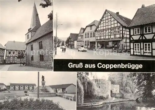 AK / Ansichtskarte 73859601 Coppenbruegge Kirche Hauptstrasse Fachwerkhaeuser Denkmal Burg Coppenbruegge