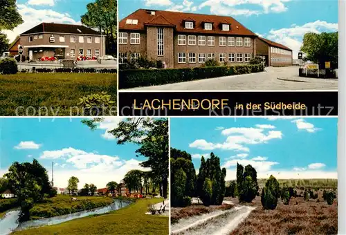 AK / Ansichtskarte 73859613 Lachendorf_Celle Sparkasse Gebaeude Heidelandschaft Verlagsstempel Lachendorf_Celle