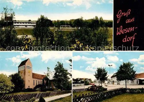 AK / Ansichtskarte 73859617 Wesendorf_Niedersachsen Sportplatz Kirche Ortsansicht Wesendorf Niedersachsen