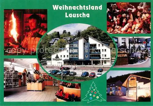 AK / Ansichtskarte  Lauscha Celebration Saisonartikel Vertriebs GmbH Weihnachtsland Lauscha mit Glasartikeln Schaubaeume Lauscha